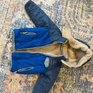 Patagonia Blue and Cream Kids Sherpa-Lined Jacket